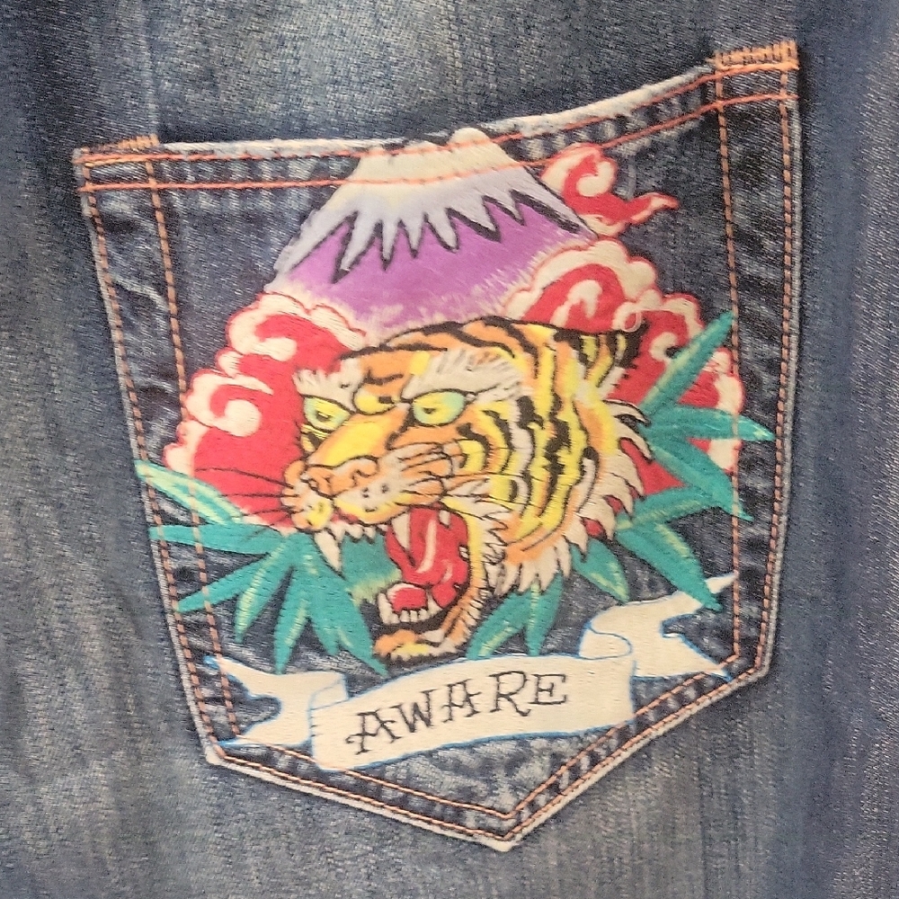 Vintage Ed Hardy By Christian  Audigier Alive & Aware Embriodered Tiger Jean - Picture 4 of 16
